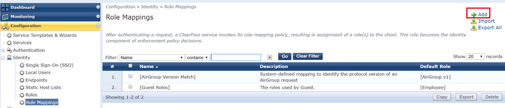 ClearPass Admin AD Role Mappings