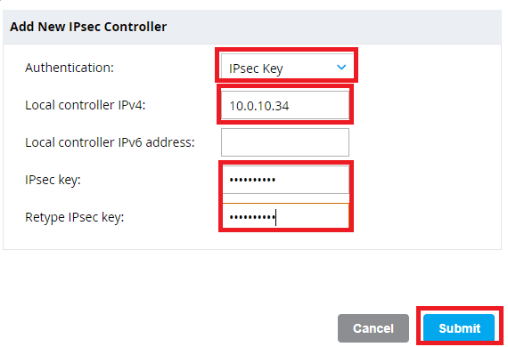 Add Aruba Mobility Controller to Mobility Conductors IPSEC key and IP Address